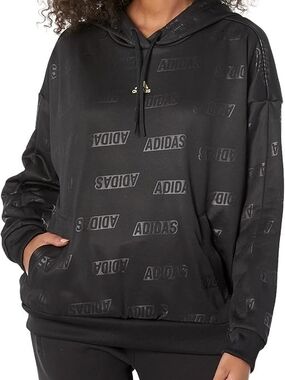 adidas Black Logo-Print Crewneck Hoodie